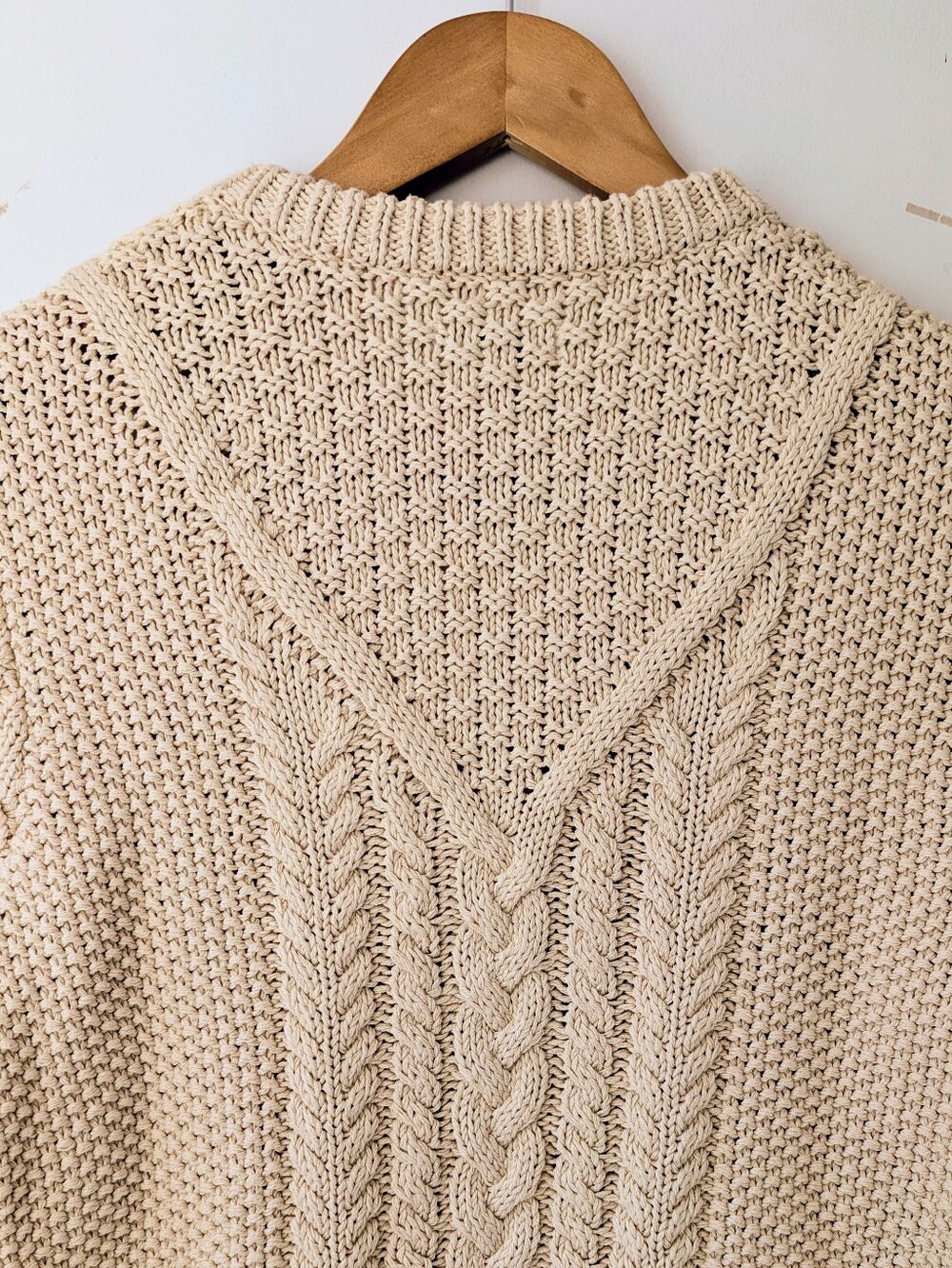 LL Bean Cotton Fisherman Cream Cable Knit Crewneck Sweater - Picture 8 of 12